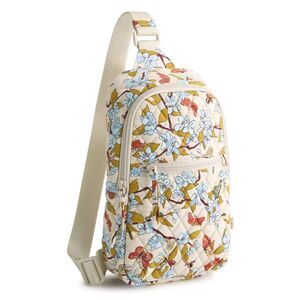 Floral Quilted Sling Bag - Cream Blue